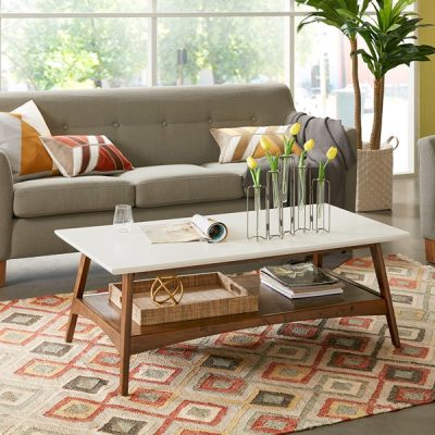 Madison Park Parker Mid-century Coffee Table with Storage Shelf in Off-White/Pecan, One Size MP120-0094