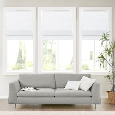Madison Park Kyler Linen Blend Light Filtering Cordless Roman Shade in White, 27x64" MP40-8912