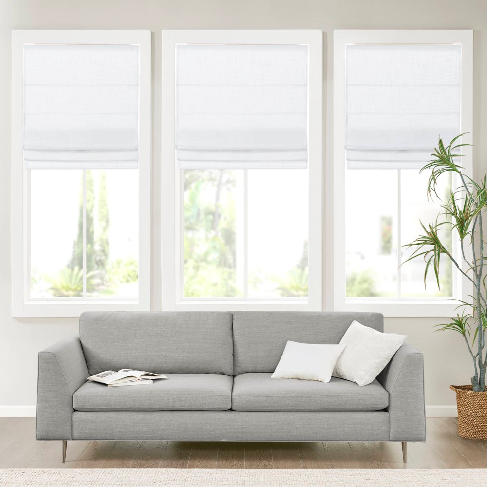 Madison Park Kyler Linen Blend Light Filtering Cordless Roman Shade in White, 27x64" MP40-8912