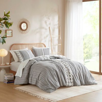 INK+IVY Imani Cotton Printed Comforter Set with Chenille in Gray, Full/Queen II10-1089