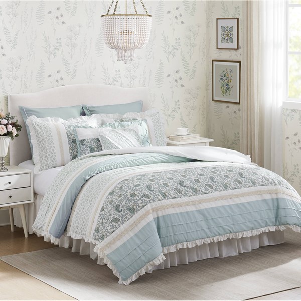 Madison Park Dawn 9 Piece Cotton Percale Comforter Set in Aqua, Queen MP10-386 - Image 4