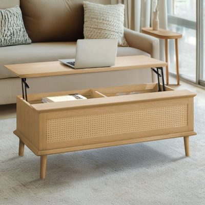510 Design Teagan Lift-Top Rattan Coffee Table in Natural, 42"W x 21.5"D x 17~22.5"H FUR120-0055