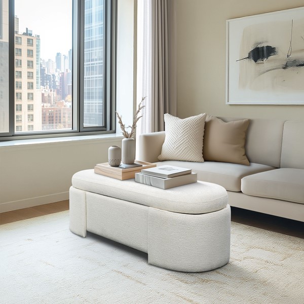 Martha Stewart Leslie Fully Upholstered Oval Storage Bench with Soft-Close Lid in Ivory, One Size MT105-0188 - Image 4
