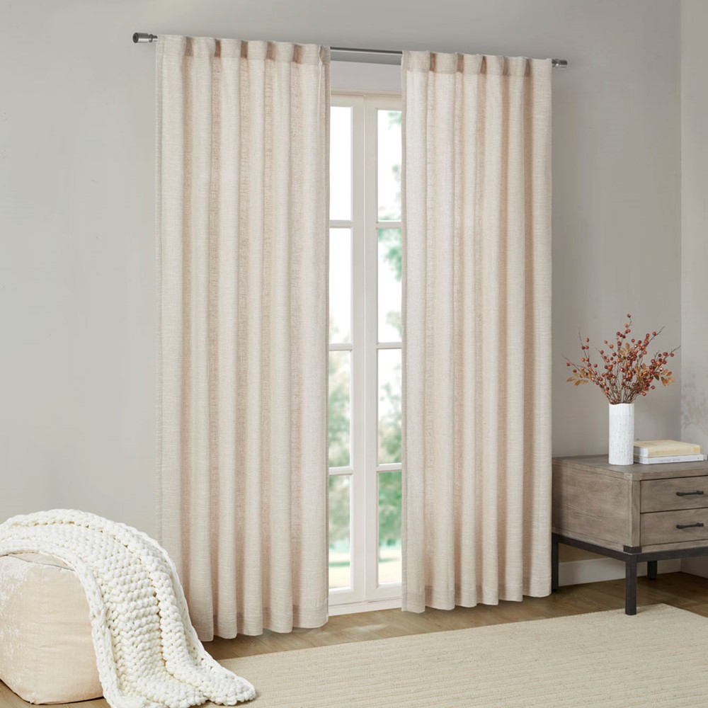 Madison Park Beals Faux Linen Rod Pocket and Back Tab Fleece Lined Curtain Panel in Natural, 50x95" MP40-7496 - Image 3