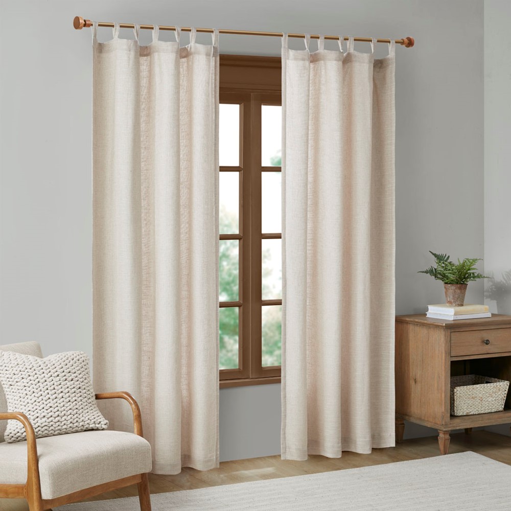 Madison Park Beals Faux Linen Tab Top Fleece Lined Curtain Panel in Natural, 50x84" MP40-7494 - Image 7