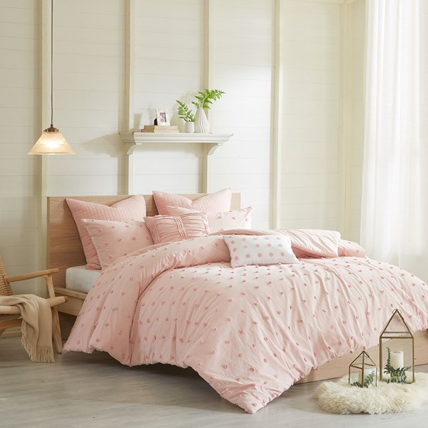 Urban Habitat Brooklyn Cotton Jacquard Comforter Set with Euro Shams and Throw Pillows in Pink, Full/Queen UH10-0205 - Image 2
