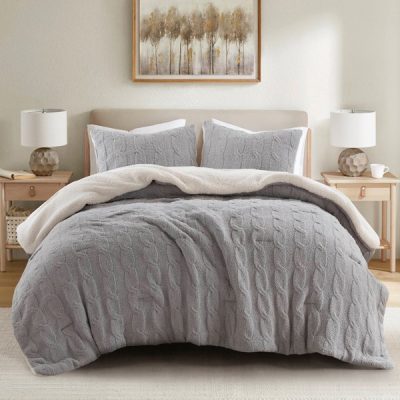 Madison Park Riordan Waffle Knit Chenille Comforter Set in Gray, Twin MP10-8892