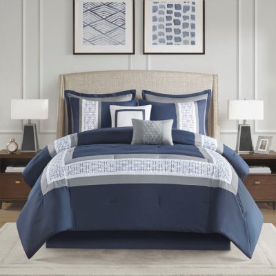 510 Design Powell 8 Piece Embroidered Comforter Set in Navy, Queen 5DS10-0277