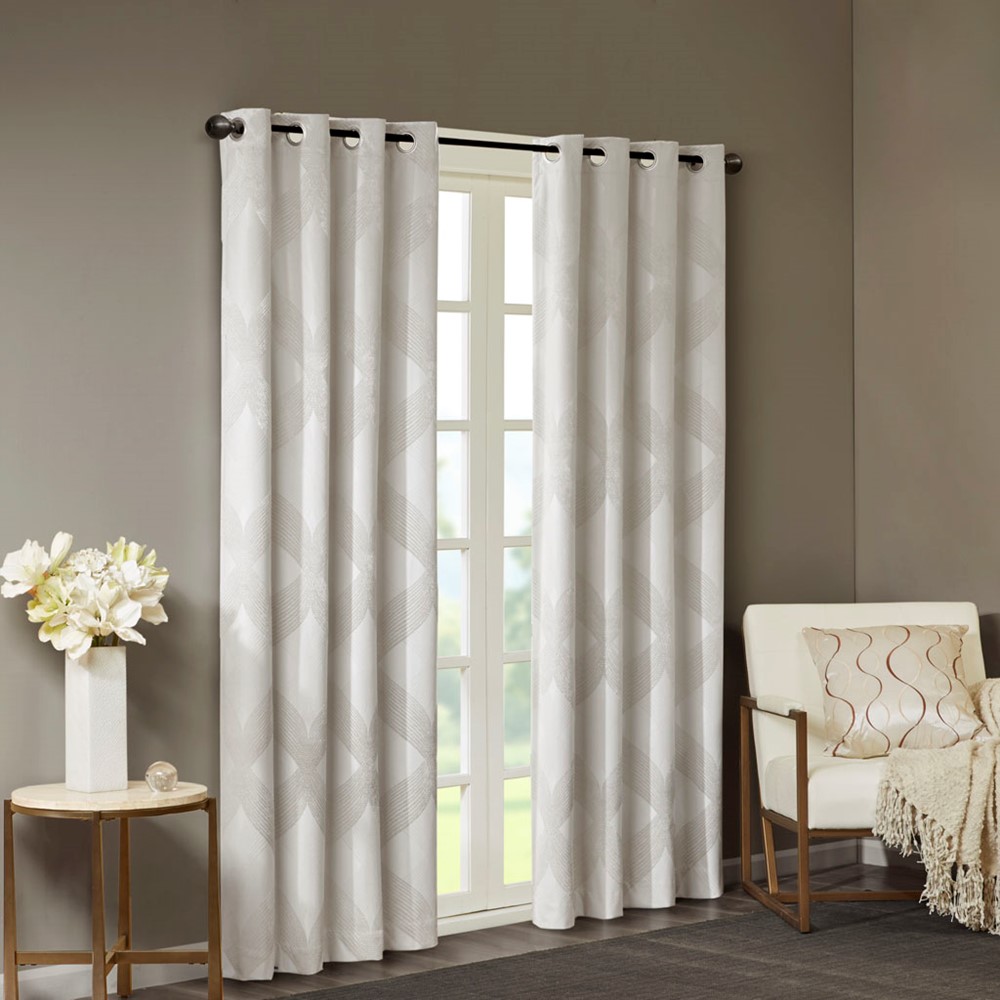 SunSmart Bentley Ogee Knitted Jacquard Total Blackout Curtain Panel in Ivory, 50x84" SS40-0059 - Image 2
