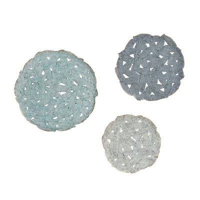 Madison Park Rossi Textured Feather 3-piece Metal Disc Wall Decor Set in Blue, Set of 3 MP167-0096