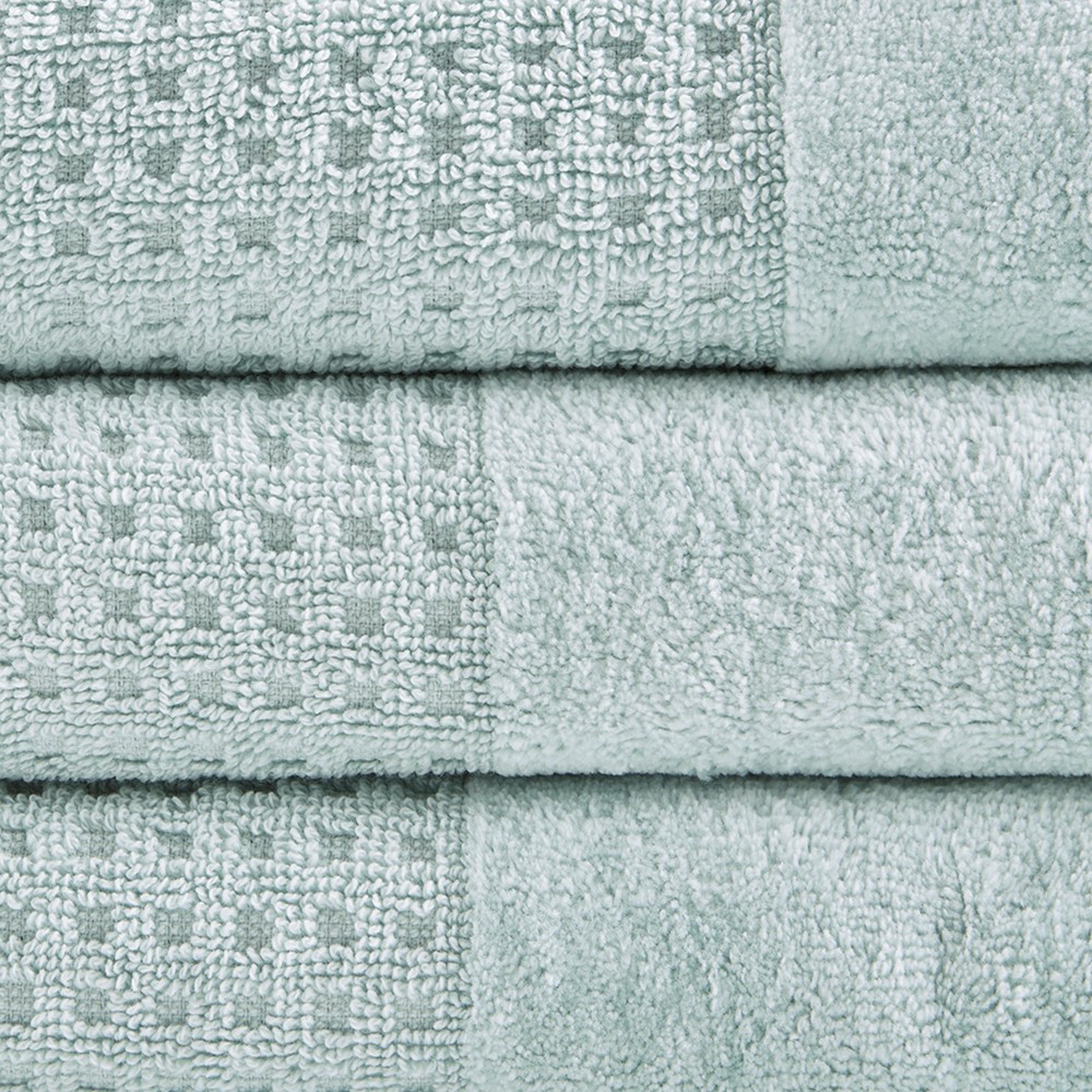 Madison Park Spa Waffle Cotton Jacquard Antimicrobial Bath Towel 6 Piece Set in Seafoam, 6-Piece MP73-5912 - Image 7