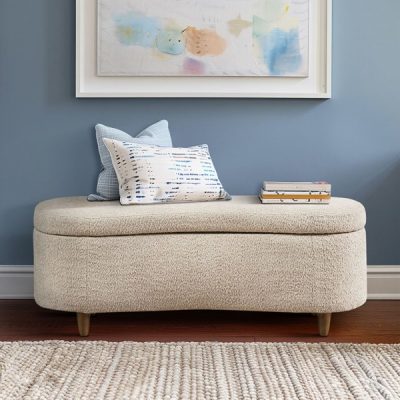 INK+IVY Bailey Boucle-Style Curved Storage Accent Bench in Taupe, One Size II105-0525