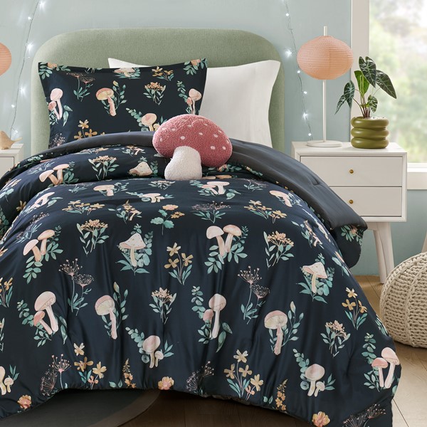 Intelligent Design Gwen Mushroom Garden Comforter Set in Navy, Twin/Twin XL ID10-2493