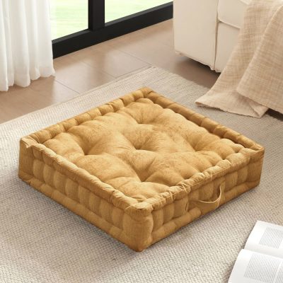 Intelligent Design Azza Poly Chenille Square Floor Pillow Cushion in Yellow, 24x24" ID31-2471