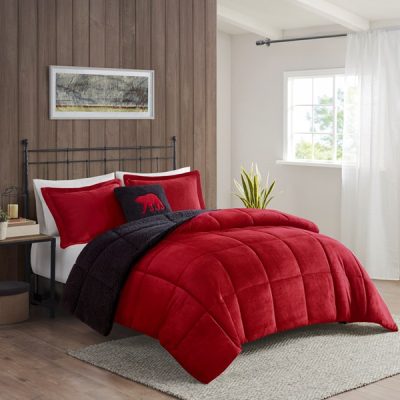 Woolrich Alton Plush to Sherpa Down Alternative Comforter Set in Red/Black, King WR10-2066