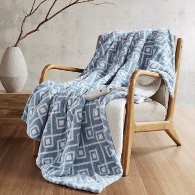 Sharper Image Amira Dream Soft Heated Throw in Blue Geo, 50x60" SI54-0070