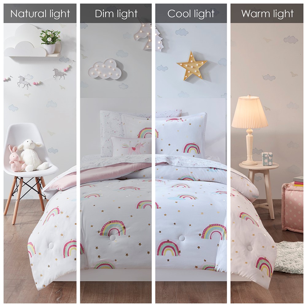 Mi Zone Kids Alicia Rainbow and Metallic Stars Comforter Set with Bed Sheets in White, Twin MZK10-263 - Image 6