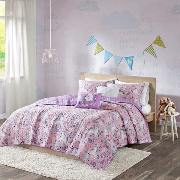 Urban Habitat Kids Lola Unicorn Reversible Cotton Quilt Set with Throw Pillows in Pink, Full/Queen UHK13-0103 - Image 5