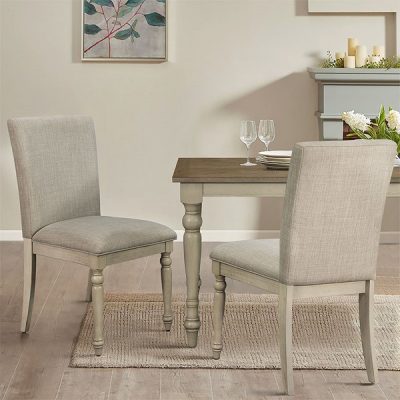 Martha Stewart Fiona Upholstered Dining Chair with Turned Wood Legs Set of 2 in Light Grey, Set of 2 MT108-1186
