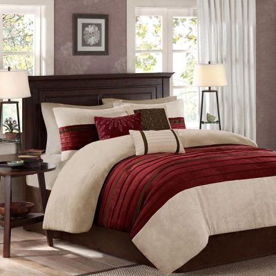 Madison Park Palmer 7 Piece Pieced Faux Suede Comforter Set in Red, King MP10-2267