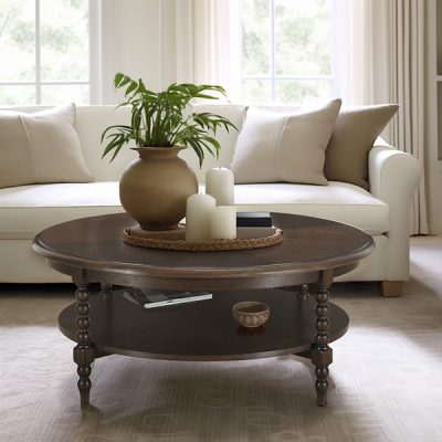 Martha Stewart Philippe Round Coffee Table with Shelf in Brown, One Size MT120-1202
