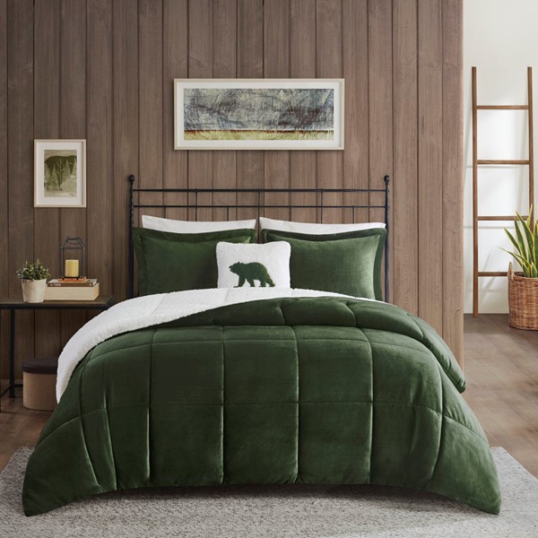 Woolrich Alton Plush to Sherpa Down Alternative Comforter Set in Green/Ivory, Full/Queen WR10-3886 - Image 4