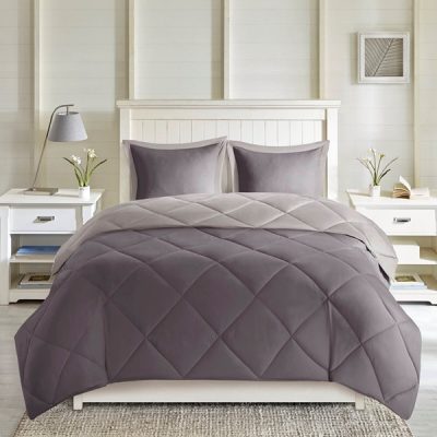 Madison Park Essentials Larkspur 3M Scotchgard Reversible Down Alt Comforter Set in Charcoal/Grey, Twin/Twin XL MPE10-614