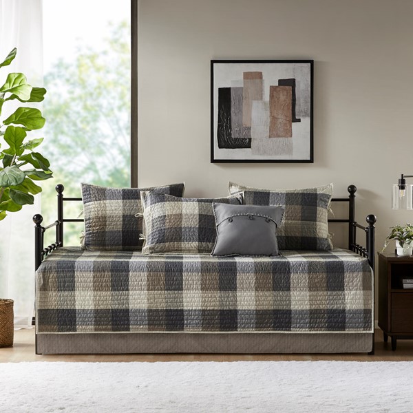 Madison Park Ridge 6 Piece Reversible Plaid Daybed Cover Set in Neutral, Daybed MP13-8387 - Image 7