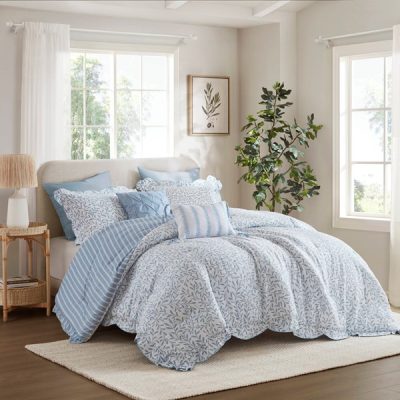 Madison Park Darcy 5 Piece Print Comforter Set in Blue, Queen MP10-8903