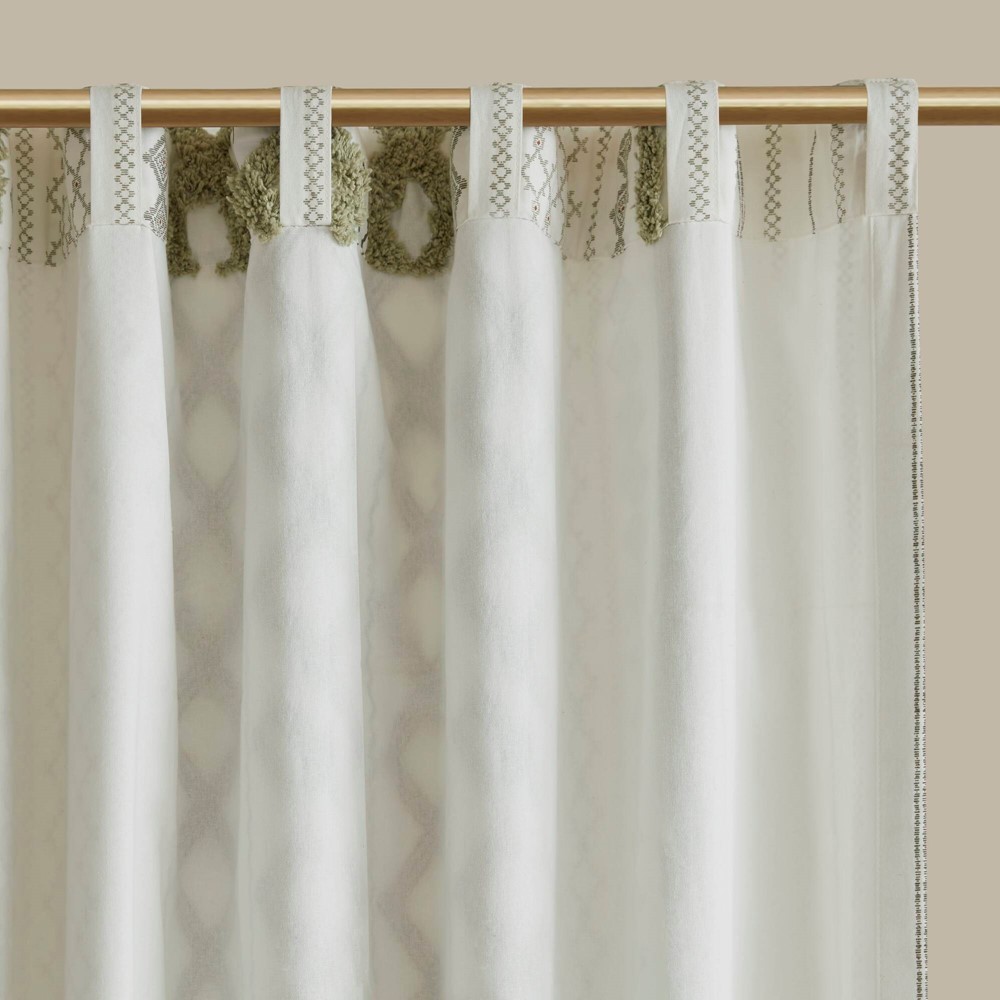 INK+IVY Imani Cotton Printed Curtain Panel with Chenille Stripe and Lining in Green, 50x84" II40-1350 - Image 2