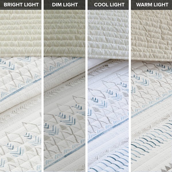 Madison Park Fraser 3 Piece Printed Microfiber Seersucker Quilt Set in Taupe/Blue, Full/Queen MP13-8112 - Image 3