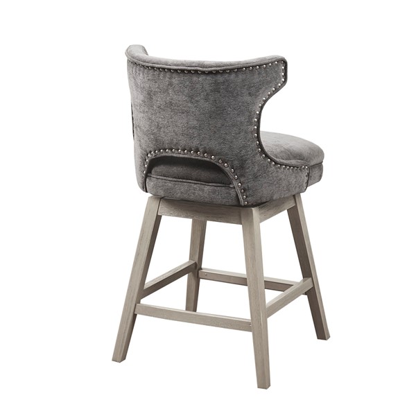 Madison Park Emmett 360-degree swivel counter stool with nailheads in Charcoal, One Size MP104-1119 - Image 7