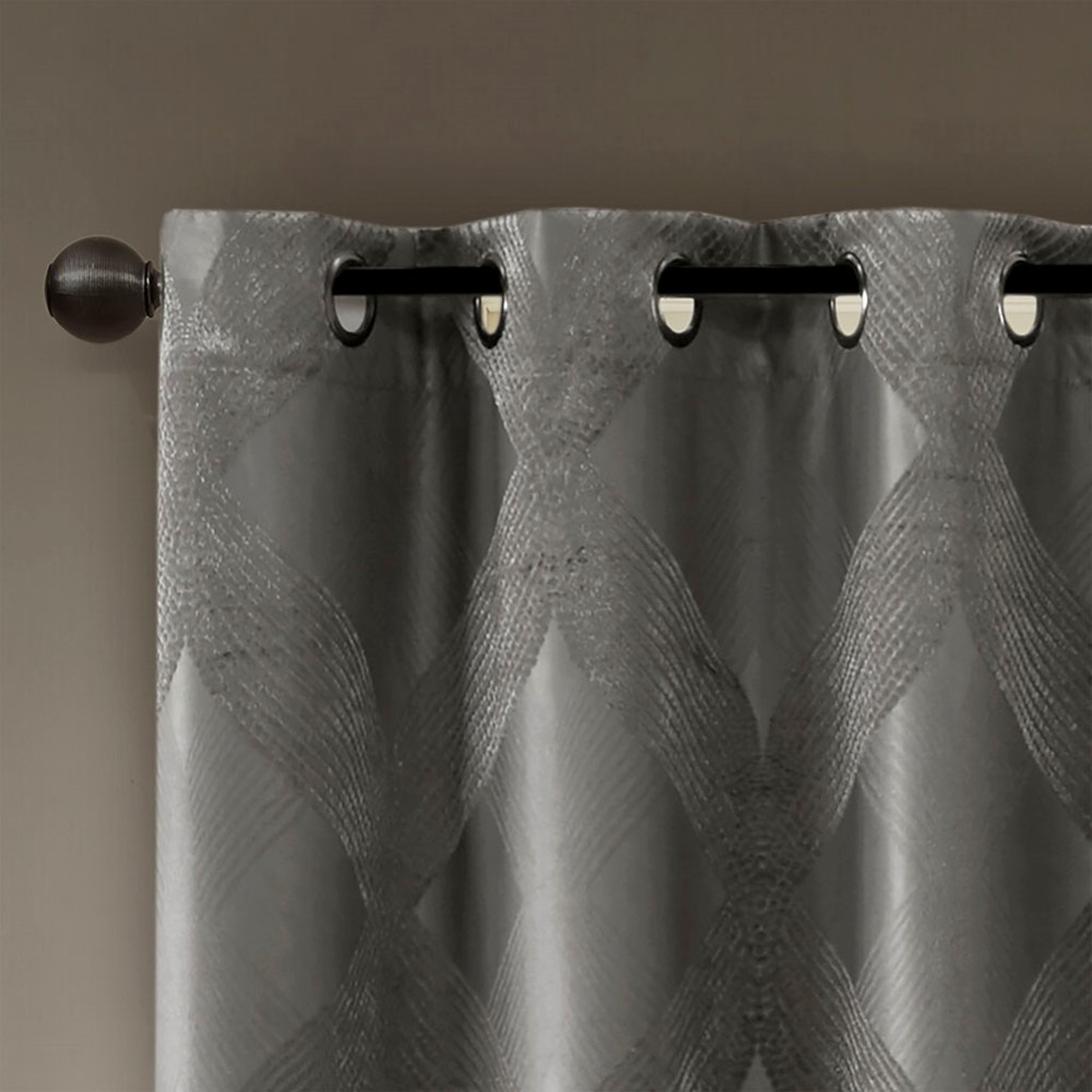 SunSmart Bentley Ogee Knitted Jacquard Total Blackout Curtain Panel in Charcoal, 50x84" SS40-0062 - Image 2