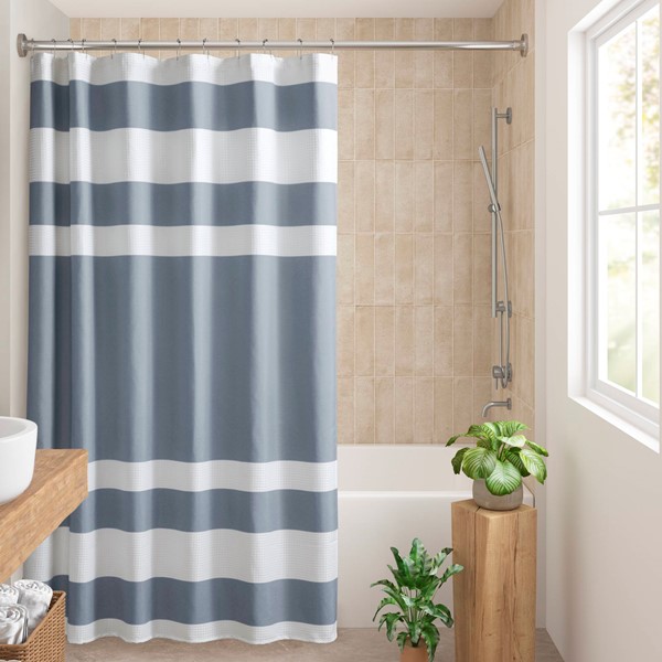 Madison Park Spa Waffle Shower Curtain with 3M Treatment in Dark Blue, 72x84" MP70-8456