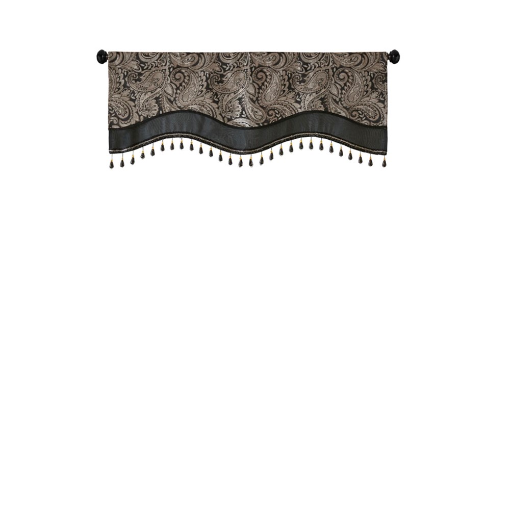 Madison Park Aubrey Jacquard Window Rod Pocket Valance With Beads in Black, 50x18" MP41-4989 - Image 2