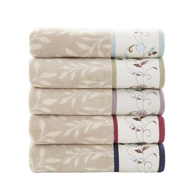 Madison Park Serene Embroidered Cotton Jacquard 6 Piece Towel Set in Navy, 6-Piece MP73-7820 - Image 3