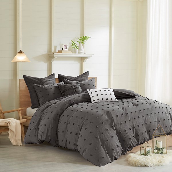 Urban Habitat Brooklyn Cotton Jacquard Comforter Set with Euro Shams and Throw Pillows in Charcoal, King/Cal King UH10-2257 - Image 2