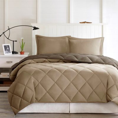 Madison Park Essentials Larkspur 3M Scotchgard Reversible Down Alt Comforter Set in Brown/Sand, Twin/Twin XL BASI10-0195