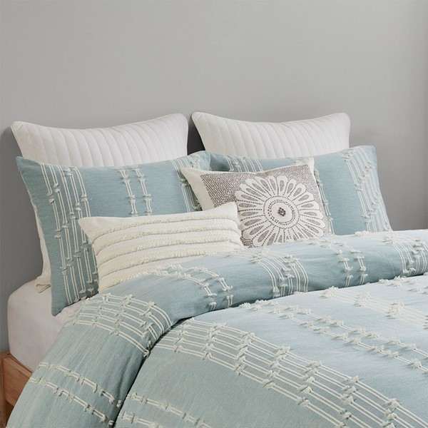 INK+IVY Kara 3 Piece Cotton Jacquard Duvet Cover Set in Aqua, Full/Queen II12-1106 - Image 3