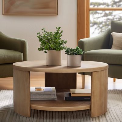 INK+IVY Skye Round Coffee Table with Shelf in Natural, One Size II120-0566