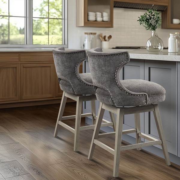 Madison Park Emmett 360-degree swivel counter stool with nailheads in Charcoal, One Size MP104-1119 - Image 3