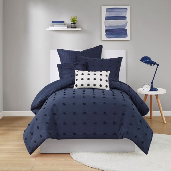Urban Habitat Brooklyn Cotton Jacquard Comforter Set with Euro Shams and Throw Pillows in Navy, Twin/Twin XL UH10-2261 - Image 7