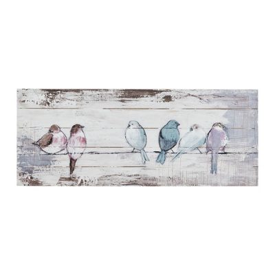 Madison Park Perched Birds Hand Painted Wood Plank Panel Wall Decor in White/Grey, One Size MP95B-0217
