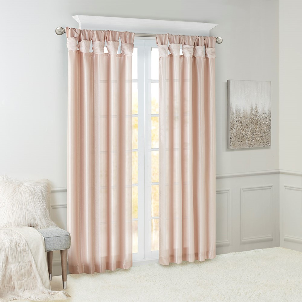 Madison Park Emilia 100% Polyester Solid Faux Silk Lined Twist Tab Window Curtain in Blush, 50x120" MP40-6324 - Image 3