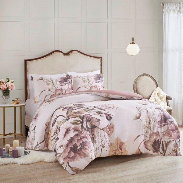 Madison Park Cassandra 3 Piece Cotton Printed Duvet Cover Set in Blush, King/Cal King MP12-6168 - Image 4
