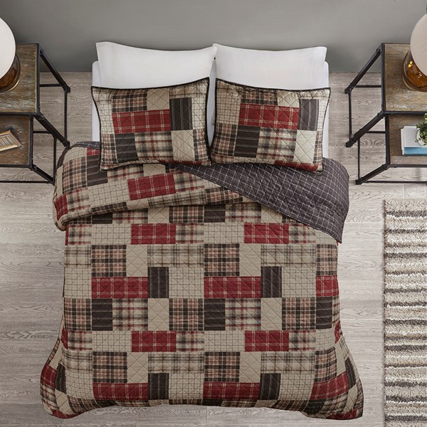 Madison Park Timber 3 Piece Reversible Printed Quilt Set in Red/Black, Full/Queen MP13-8470 - Image 5