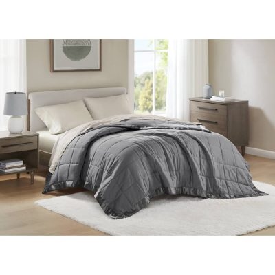 Madison Park Windom Lightweight Down Alternative Blanket with Satin Trim in Charcoal, King MP51-5150