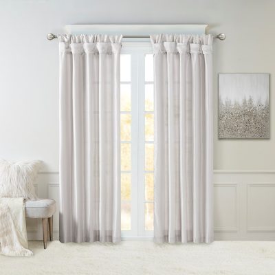 Madison Park Emilia 100% Polyester Solid Faux Silk Lined Twist Tab Window Curtain in Silver, 50x84" MP40-6326