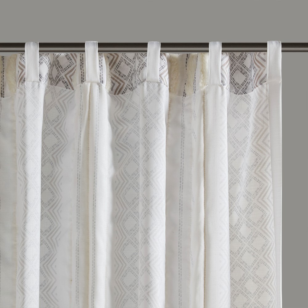 INK+IVY Ebby 2pk Poly Printed Curtain Panel with Tufted Stripe in White/Taupe, 2-PK 50x95" II40-1329 - Image 2