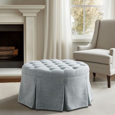 Martha Stewart Terri Skirted Tufted 32" Round Ottoman in Light Blue, One Size MT101-0179
